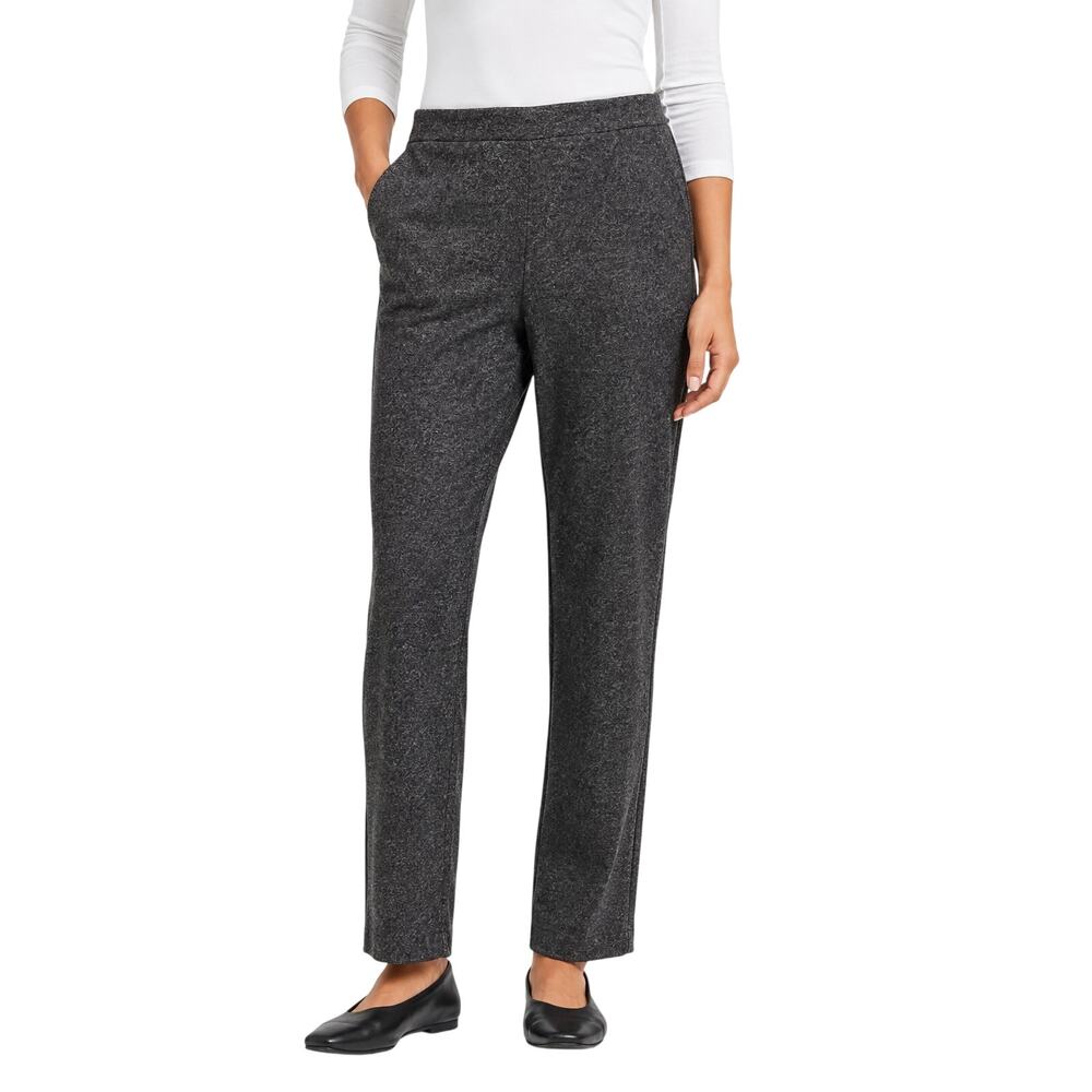 Eileen Fisher Wool Pants SP Heather Gray Straight Leg Pull On Petite Career